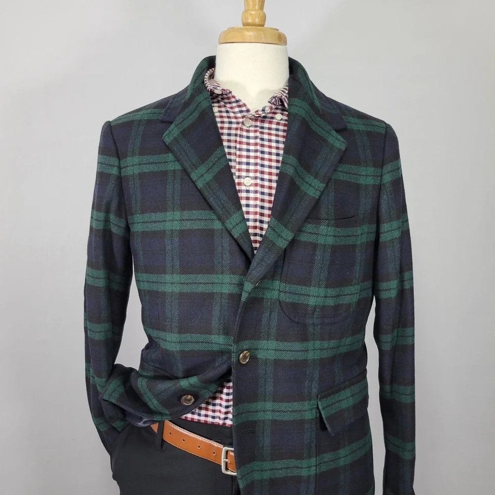 Polo Ralph Lauren Men's Sport Coat Two Button Flannel Tartan Navy Green Size 42R